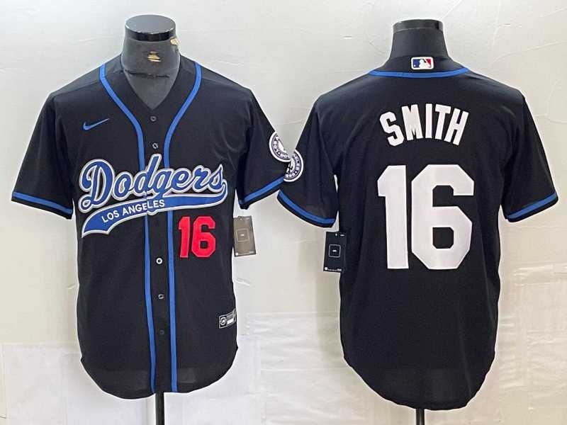 Men%27s Los Angeles Dodgers #16 Will Smith Number Black With Patch Cool Base Stitched Baseball Jersey->houston astros->MLB Jersey